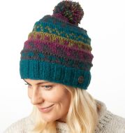 Pure wool Bobble Hat - Ridge Pattern - Jewel