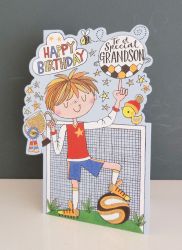 Birthday Card - Boy Kids - Grandson Football - Glitter Die-cut - Little Darlings 
