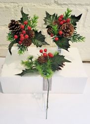 Red Berry Pine Cones Foliage Pick x 3 - 18cm - Sincere Christmas