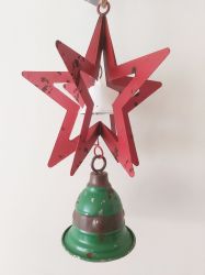 Christmas 3D Red Metal Star & Green Bell Decoration