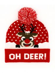 Oh Deer! Reindeer Beanie Hat Light Up - Free Holly Gift Bag - Snazzy Santa