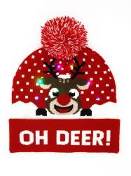 Oh Deer! Reindeer Beanie Hat Light Up - Free Holly Gift Bag - Snazzy Santa