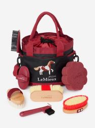 Lemieux Mini Grooming Kit Set - Red - 5 Brushes Hoof Pick Sponge Bag