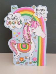 Birthday Card - Girl Kids - Daughter Unicorn - Glitter Die-cut - Little Darlings 