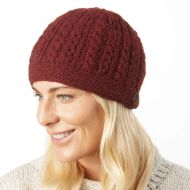 Lace cable beanie - hand knitted - pure wool - mahogany