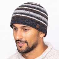 NAYA pure wool - random stripe beanie hat - naturals