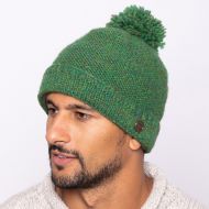 Two tone turn up - bobble hat - pure wool - fern/grey