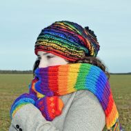 Half fleece lined pure wool - reverse  ridge slouch - rainbow