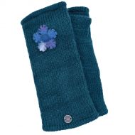 Fleece Lined - Wristwarmers - Felt Flower - Teal blue