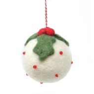 Handmade Christmas - Wool Felt Hanging Decoration - Beaded Christmas Pudding