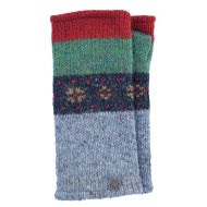 Pure wool - flower tick wristwarmer - green heather/red