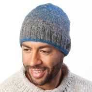 Pure wool - dual tick beanie - grey mosaic blue