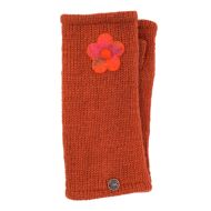 Fleece Lined - Wristwarmers - Felt Flower - Ginger Spice