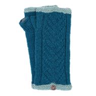 Hand knitted - lace edge wristwarmers - deep teal