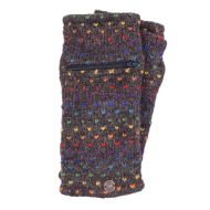 Fleece lined wristwarmer - Zip Pocket Rainbow Tick - Dark Marl Brown