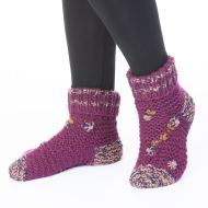 Handknit - Embroidered Lounge Socks - Deep Berry