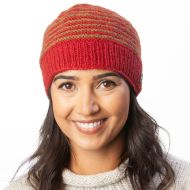 NAYA Texture Stripe - pure wool beanie - deep red gold heather