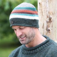 Pure wool - Heather Edge Stripe Beanie - Pine Heather