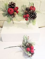 Red Berry Apple Pine Cones Foliage Pick x 3 - 20cm - Sincere Christmas