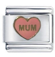 PINK MUM HEART - Daisy Charms Compatible with Italian Modular charm bracelets