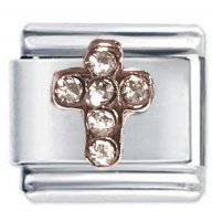Rose Gold Cross with Crystals Italian Charm