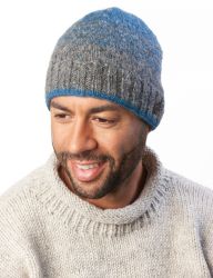 Pure wool - dual tick beanie - grey mosaic blue