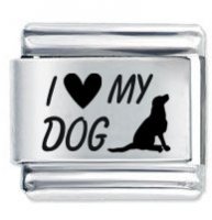 I Love (Heart) My Dog Etched Italian Charm