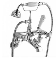 Bayswater White & Chrome Crosshead Wall Mounted Bath Shower Mixer with Dome Collar