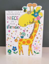 Birthday Card - Niece Giraffe - Glitter Die-cut - Cherry on Top