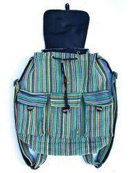 Multi Stripe Cotton Rucksack - Green Multi