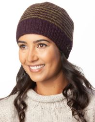 NAYA Texture Stripe - pure wool beanie - aubergine green