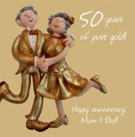 Wedding Anniversary Card - Mum & Dad 50th 50 Years Golden One Lump Or Two