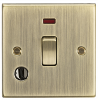 Knightsbridge 20A 1G DP Switch with Neon & Flex Outlet - Square Edge Antique Brass (CS834FAB)