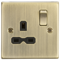 Knightsbridge 13A 1G DP Switched Socket with Black Insert - Square Edge Antique Brass - (CS7AB)