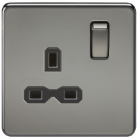 Knightsbridge Screwless 13A 1G DP switched socket - black nickel with black insert - (SFR7000BN)