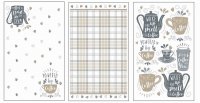 Let's Have Coffee Design Velour Pack Of 3 Tea Towl