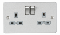 Knightsbridge Flat plate 13A 2G DP switched socket - brushed chrome with grey insert - (FPR9000BCG)