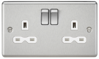 Knightsbridge 13A 2G DP Switched Socket with White Insert - Rounded Edge Brushed Chrome (CL9BCW)