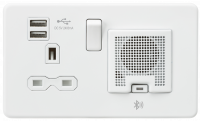 Knightsbridge Screwless 13A socket, USB chargers (2.4A) and Bluetooth Speaker - Matt white - (SFR9905MW)