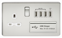 Knightsbridge Screwless 13A switched socket with quad USB charger (5.1A) - polished chrome with white insert - (SFR7USB4PCW)