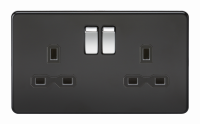 Knightsbridge Screwless 13A 2G DP switched socket - matt black with black insert and chrome rockers - (SFR9000MB)