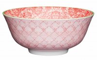 kitchencraft glazed stoneware bowl red damask 15.5x7.5cm