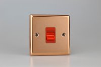 Varilight 45A Cooker Switch (Single Plate, Red Rocker) Copper (XY45S.CU)