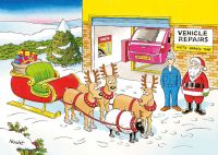 Christmas Card - Reindeer Vehicle Repairs - Funny Side Xmas Rainbow Humour LG