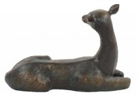 Solstice Sculptures Deer Lying Large 36cm in Dark Verdigris