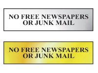 Scan Polished Chrome Effect Sign 200 x 50mm - No Free Newspapers Or Junk Mail