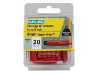 Plasplugs Solid Wall Super Grips? Fixings Red & Screws (Pack of 20)
