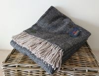 Tweedmill Herringbone Throw 100% Pure New Wool - Charcoal & Silver