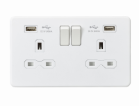 Knightsbridge 13A 2G Switched Socket with Dual USB Charger (2.4A) - Matt White - (SFR9224MW)