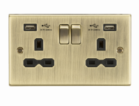 Knightsbridge13A 2G Switched Socket Dual USB Charger (2.4A) with Black Insert - Square Edge Antique Brass - (CS9224AB)